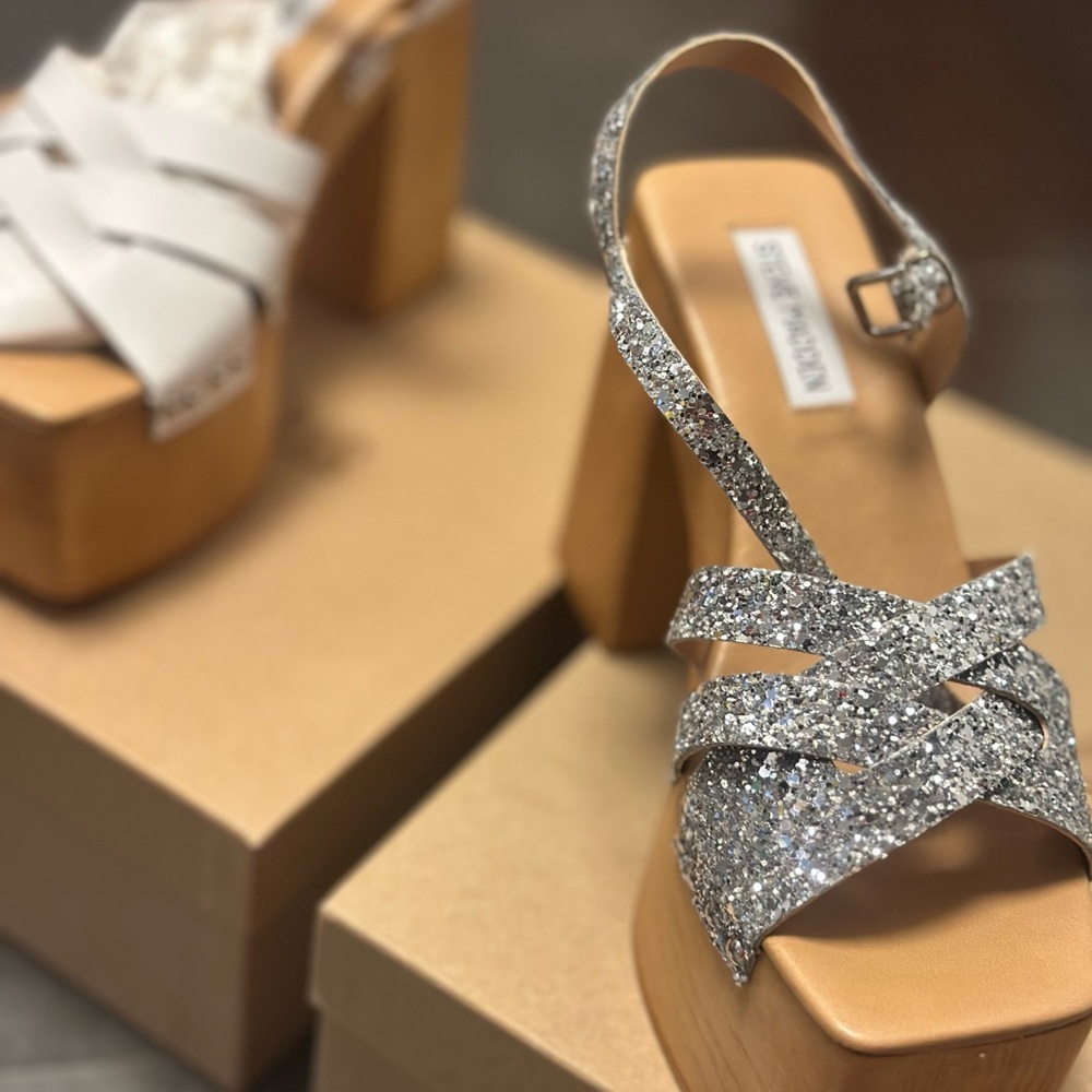 Steve Madden Silver Glitter Platform Sandals